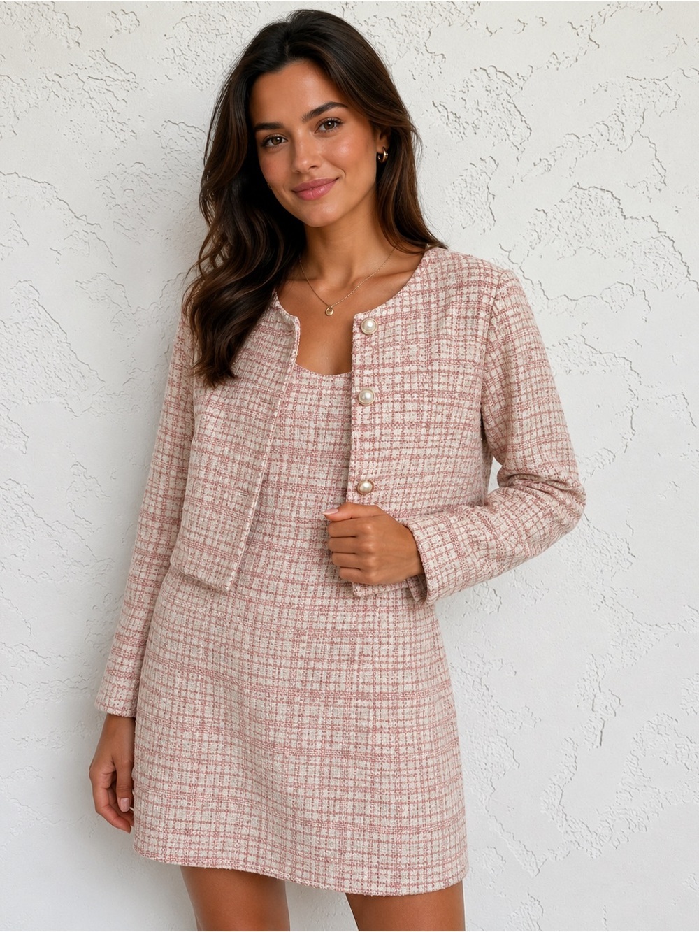 Glinda Core Pink Tweed Dress & Jacket Set | Coquette Princess Aesthetic L